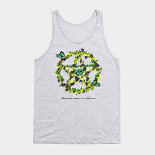 Pentagram Symbol Floral Butterflies Tank Top